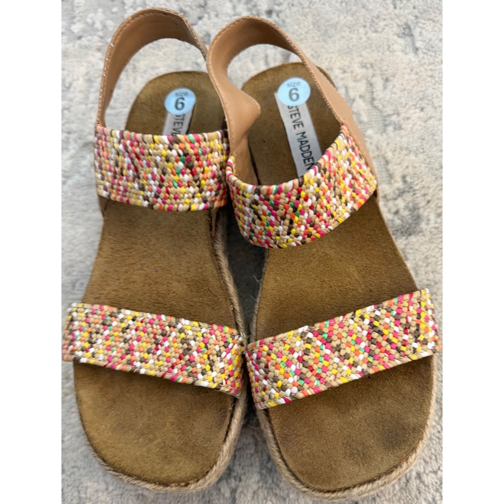 Steve Madden Womens Multi Color Woven Espadrille Platform Slingback Sandals 6